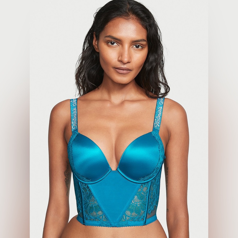 NWT Victoria’s Secret Shine Strap Lace Push-Up Corset Top in Evening Tide